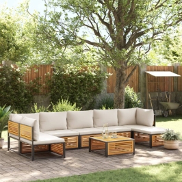 Set de sofás de jardín con cojines 8 pzas madera maciza acacia
