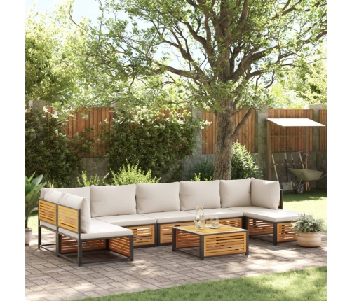 Set de sofás de jardín con cojines 8 pzas madera maciza acacia