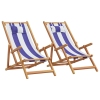 Sillas de playa plegables 2 uds tela madera maciza azul blanco