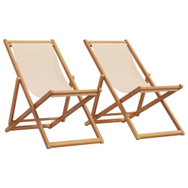 Sillas de playa plegables 2 unidades tela y madera maciza beige