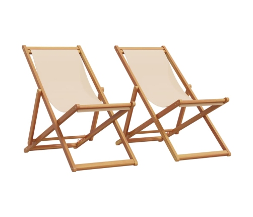 Sillas de playa plegables 2 unidades tela y madera maciza beige