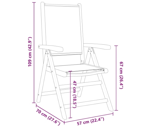 vidaXL Sillas de jardín reclinables 4 uds madera maciza y tela taupe