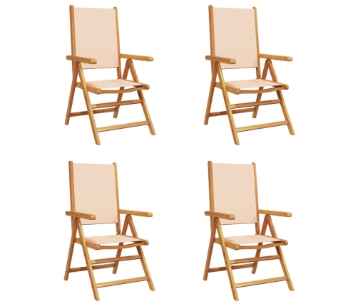 Sillas jardín reclinables 4 uds madera maciza y tela beige