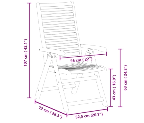 Sillas jardín reclinables 6uds madera maciza acacia 56x72x107cm
