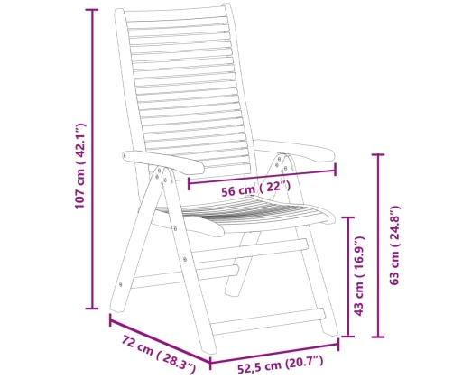 Sillas jardín reclinables 8uds madera maciza acacia 56x72x107cm