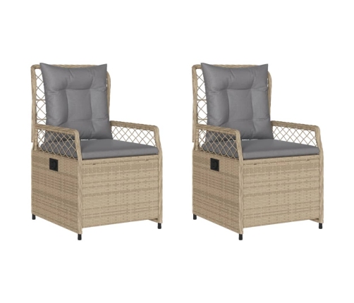 Sillones reclinables de jardín 2 uds ratán sintético beige