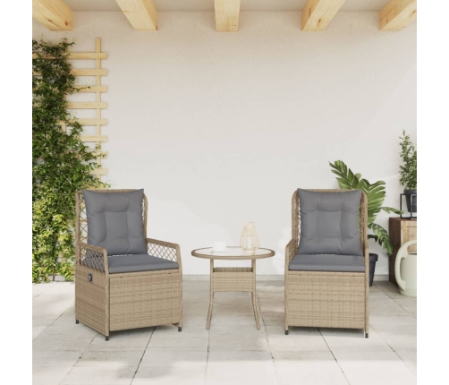 vidaXL Sillones reclinables de jardín 2 uds ratán sintético beige