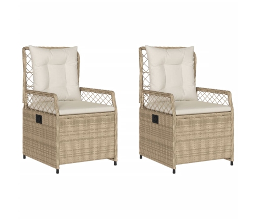 Sillones reclinables de jardín 2 uds ratán sintético beige