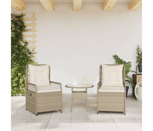 Sillones reclinables de jardín 2 uds ratán sintético beige