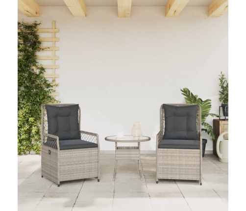 vidaXL Sillones reclinables de jardín 2 uds ratán sintético gris claro