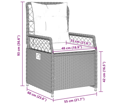 vidaXL Sillones reclinables de jardín 2 uds ratán sintético gris claro