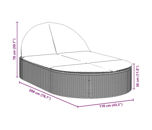 Tumbona doble con cojines ratán sintético marrón