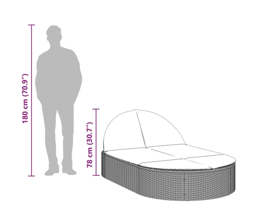 Tumbona doble con cojines ratán sintético marrón