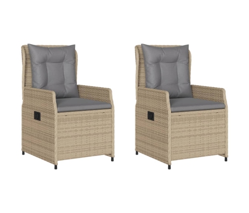 Sillones reclinables de jardín 2 uds ratán sintético beige