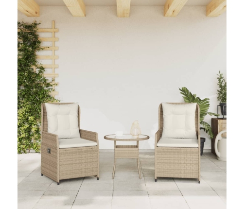 Sillones reclinables de jardín 2 uds ratán sintético beige