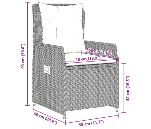 Sillones reclinables de jardín 2 uds ratán sintético gris claro