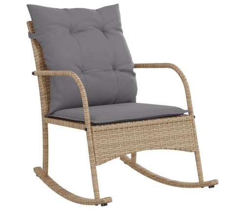 Silla mecedora de jardín con cojines ratán sintético beige