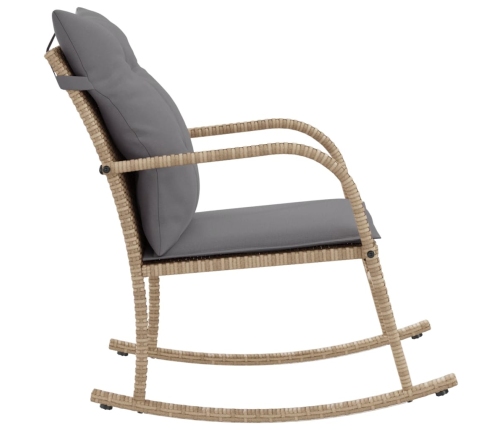 Silla mecedora de jardín con cojines ratán sintético beige