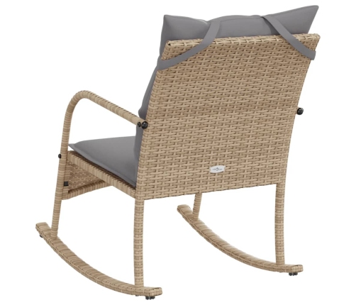 Silla mecedora de jardín con cojines ratán sintético beige