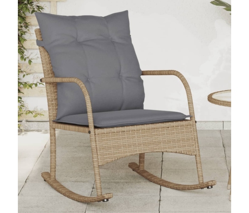 Silla mecedora de jardín con cojines ratán sintético beige