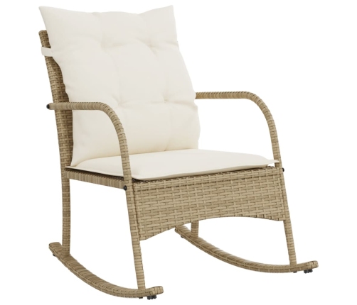 Silla mecedora de jardín con cojines ratán sintético beige