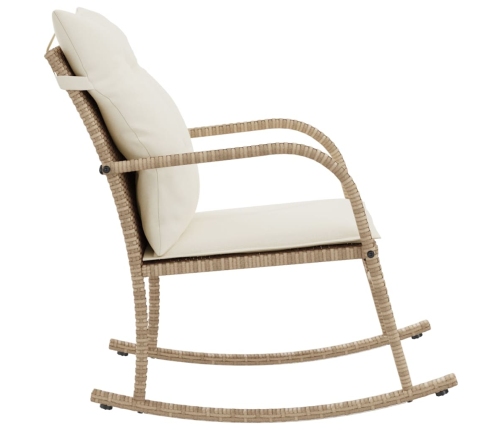 Silla mecedora de jardín con cojines ratán sintético beige