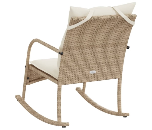 Silla mecedora de jardín con cojines ratán sintético beige