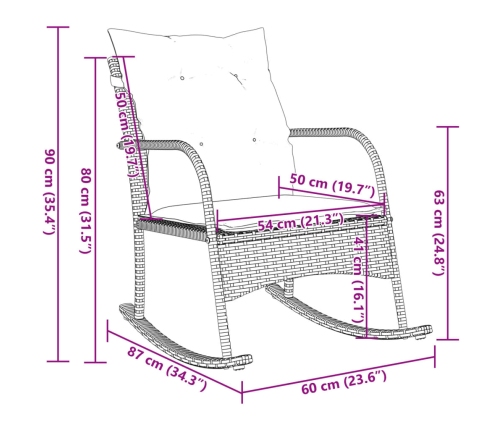 vidaXL Silla mecedora de jardín con cojines ratán sintético gris claro