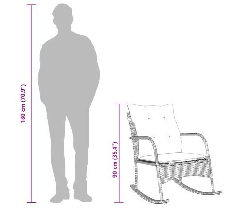 vidaXL Silla mecedora de jardín con cojines ratán sintético gris claro