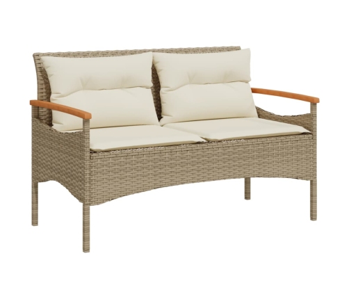 Banco de jardín y cojines ratán sintético beige 116x62,5x74 cm