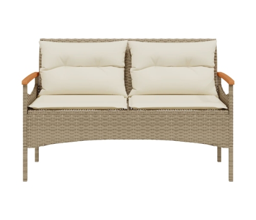 Banco de jardín y cojines ratán sintético beige 116x62,5x74 cm