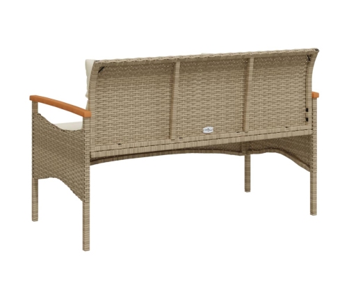 Banco de jardín y cojines ratán sintético beige 116x62,5x74 cm