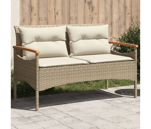 Banco de jardín y cojines ratán sintético beige 116x62,5x74 cm