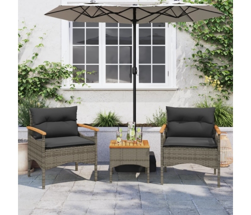 Set de sofá de jardín 3 pzas y cojines ratán sintético gris