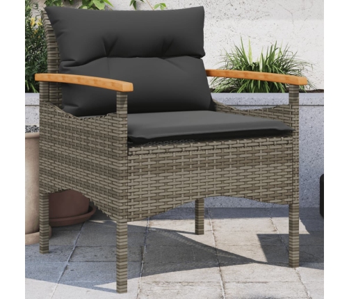 Set de sofá de jardín 3 pzas y cojines ratán sintético gris