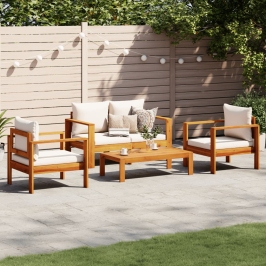 Set sofás de jardín con cojines 4 pzas madera maciza de acacia