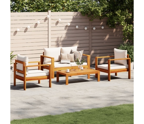 Set sofás de jardín con cojines 4 pzas madera maciza de acacia