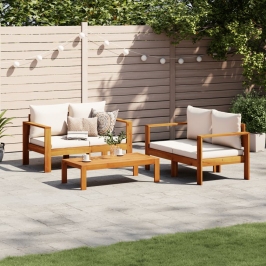 Set de sofás de jardín con cojines 3 pzas madera maciza acacia