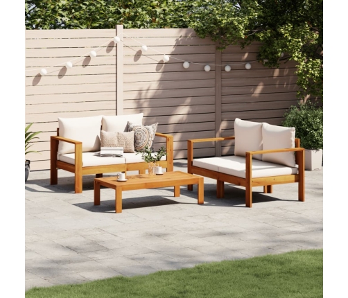 Set de sofás de jardín con cojines 3 pzas madera maciza acacia