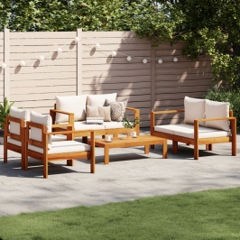 Set de sofás de jardín con cojines 5 pzas madera maciza acacia