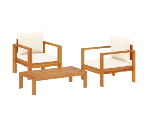 Set de sofás de jardín con cojines 3 pzas madera maciza acacia