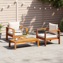 Set de sofás de jardín con cojines 3 pzas madera maciza acacia
