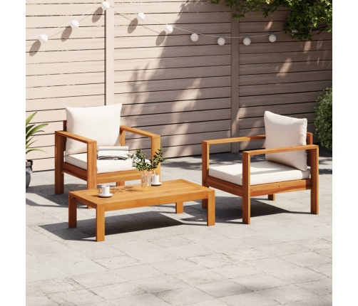 Set de sofás de jardín con cojines 3 pzas madera maciza acacia