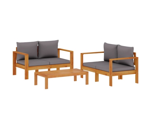 Set de sofás de jardín con cojines 3 pzas madera maciza acacia
