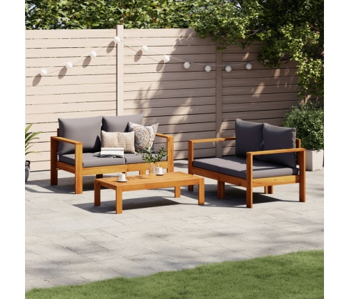 Set de sofás de jardín con cojines 3 pzas madera maciza acacia