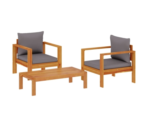 Set de sofás de jardín con cojines 3 pzas madera maciza acacia
