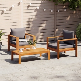Set de sofás de jardín con cojines 3 pzas madera maciza acacia