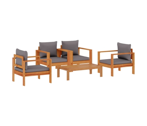 Set de sofás de jardín con cojines 5 pzas madera maciza acacia