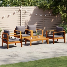 Set de sofás de jardín con cojines 5 pzas madera maciza acacia
