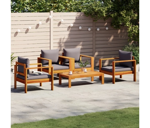 Set de sofás de jardín con cojines 5 pzas madera maciza acacia